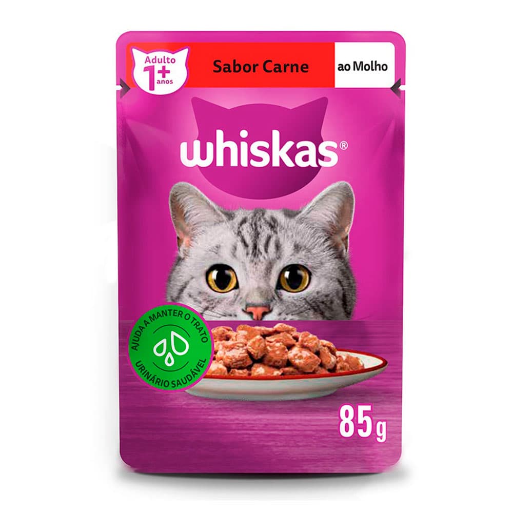 Ração Úmida Whiskas Sachê Gatos Adultos Carne ao Molho 85g